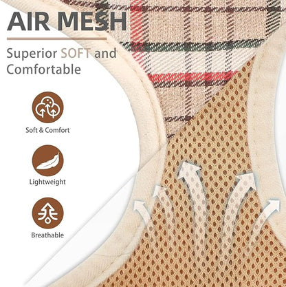 PUPTECK Soft Mesh Dog Harness and Leash Set Pet Puppy Cat Comfort Padded Vest No Pull Harnesses, Khaki, XS PUPTECK