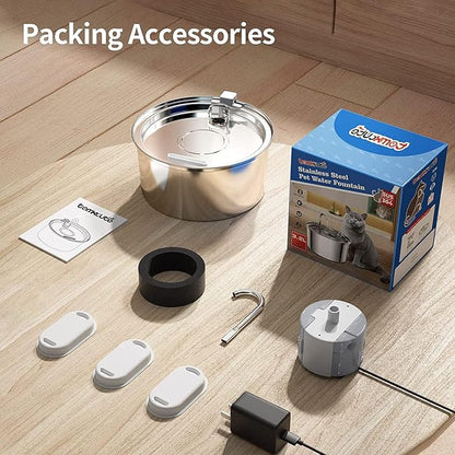 Tomxcute Cat Water Fountain, 3.2L/108oz Automatic Stainless Steel Pet Fountain Dog Water Dispenser, Ultra-Quiet Pump and 3 Replacement Filters & for Cats, Dogs, Multiple Pets - PAWPICO