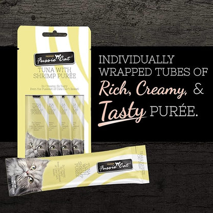 Fussie Cat Tuna with Shrimp Puree, lickable cat Treats, 0.5oz Pouch Pack of 4 - PAWPICO