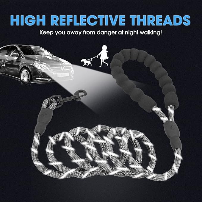 BAAPET 2/4/5/6 FT Dog Leash with Comfortable Padded Handle and Highly Reflective Threads for Small Medium and Large Dogs (5FT-1/3'', Grey) - PAWPICO