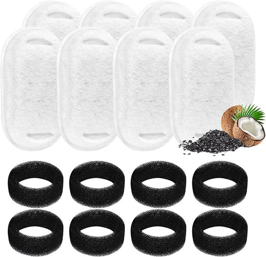 16 Pcs-8 Pack Cat Fountain Filters with 8 Sponges, Pet Replacement Filters for Stainless Steel 108oz/3L, 67oz/2L Pet Fountain - PAWPICO