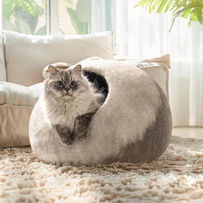 Cat Cave Bed -Handmade Wool Cat Bed Cave, Cat Bed Cat House, Felt Cat Caves for Indoor Cats and Kittens - PAWPICO