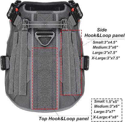 ICEFANG Tactical Dog Harness,Large Size, 2X Metal Buckle,Working Dog MOLLE Vest with Handle,No Pulling Front Leash Clip,Hook and Loop Panel - PAWPICO