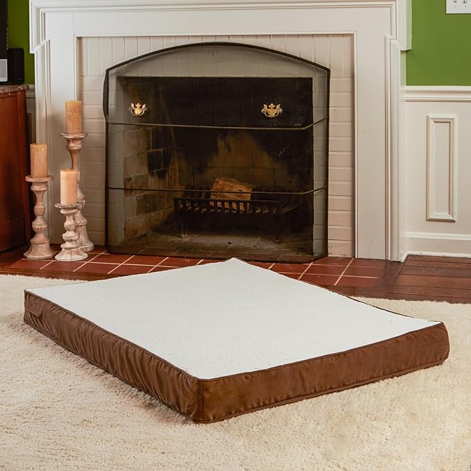 Happy Hounds Oscar Rectangle Orthopedic Foam Sherpa Dog Bed, Large (48 x 36 in.), Mocha - PAWPICO