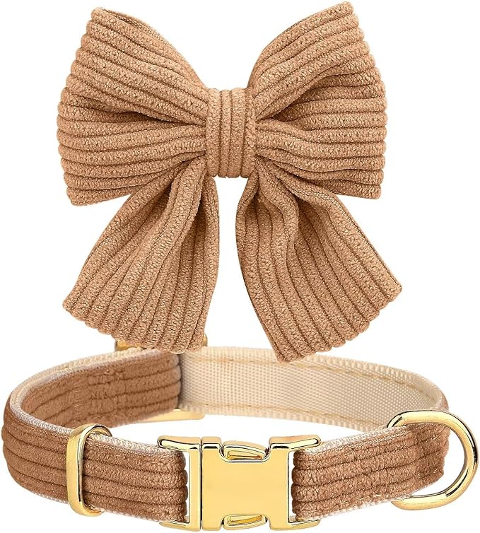 Didog Cute Small Dog Harness Collar & Leash Set, Adjustable Dog Collars and Leashes with Bowtie, Breathable Soft Mesh Padded Dog Vest for Puppies Small Dogs Walking, Brown, M Didog