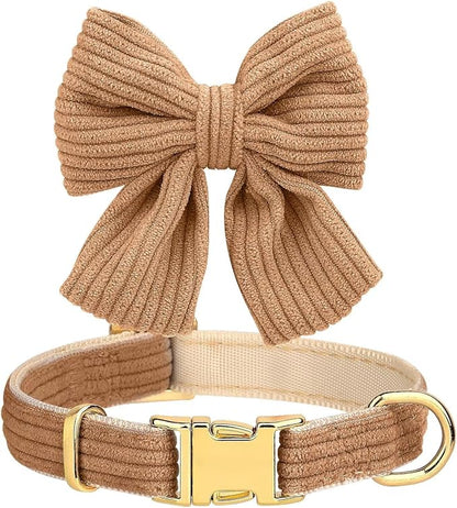 Didog Cute Small Dog Harness Collar & Leash Set, Adjustable Dog Collars and Leashes with Bowtie, Breathable Soft Mesh Padded Dog Vest for Puppies Small Dogs Walking, Brown, M Didog