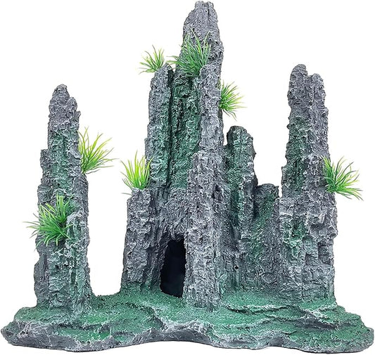 Aquarium Decoration Large and Tall for Fish Tank Rock Thematic Ornaments Aquarium Mountain View Stone Ornaments Aquarium Decor Tree House Cave Fish Tank Decoration - Large VMCN