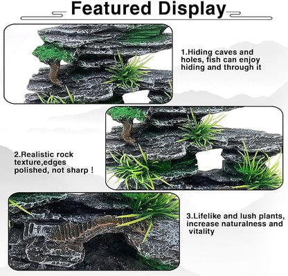 Aquarium Mountain View Stone Ornament Tree Rock Cave Aquarium Decorations for Fish Tank Decorations for Small Fish Tank - 7.5 Inches Long GOLOMOZ