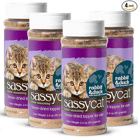 Herbsmith Sassy Cat Kibble Seasoning – Freeze Dried Rabbit & Duck – Cat Food Topper for Picky Eaters – Rabbit & Duck [Bundle x4] - PAWPICO