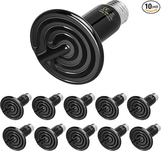 Simple Deluxe 150W 10-Pack Ceramic Heat Emitter Reptile Heat Lamp Bulb No Light Emitting Brooder Coop Heater for Amphibian Pet & Incubating Chicken SimpleDeluxe