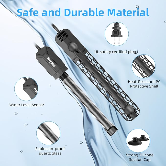 FREESEA Aquarium Heater for Fish Tank: 100W/200W/300W/500W Submersible Fish Tank Heater with Over-Temperature and Off-Water Protection for 75-120 Gallon Saltwater and Freshwater FREESEA
