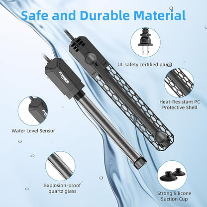 FREESEA Aquarium Heater for Fish Tank: 100W/200W/300W/500W Submersible Fish Tank Heaters with Over-Temperature and Off-Water Protection for 10-20 Gallon Saltwater and Freshwater FREESEA