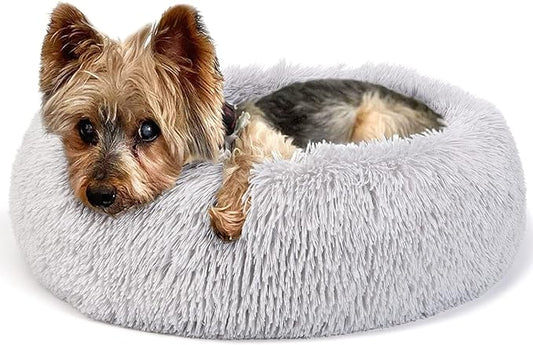 Extra Small Dog Bed Cute Grey Dog Bed Washable 19 inches Donut Fluffy Small Pet Beds,Calming Anti Anxiety Round Fits up to 10 lbs Soft Warm Pets Beds for Puppy Dogs Indoor - PAWPICO