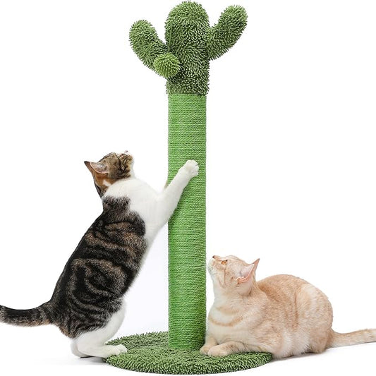 Made4Pets 34" Tall Cat Scratching Post, Cactus Cat Scratcher Kitten Scratching Posts for Indoor Cats Adults Claw Scratch with Sisal Rope, Vertical Green Cat Tree with Dangling Ball for Kitties Large - PAWPICO