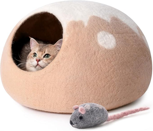 Cat Cave Bed -Handmade Wool Cat Bed Cave, Cat Bed Cat House, Felt Cat Caves for Indoor Cats and Kittens - PAWPICO