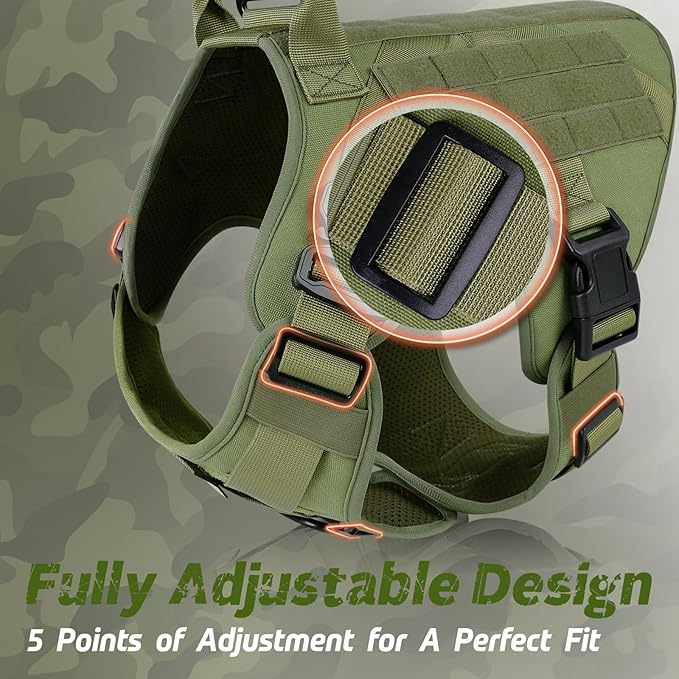 rabbitgoo Tactical Dog Harness Medium Sized, Heavy Duty Pet Harness with Handle, No-Pull Service Vest Medium Breed, Adjustable Military Dog Vest for Training Hunting Walking, Green, M rabbitgoo