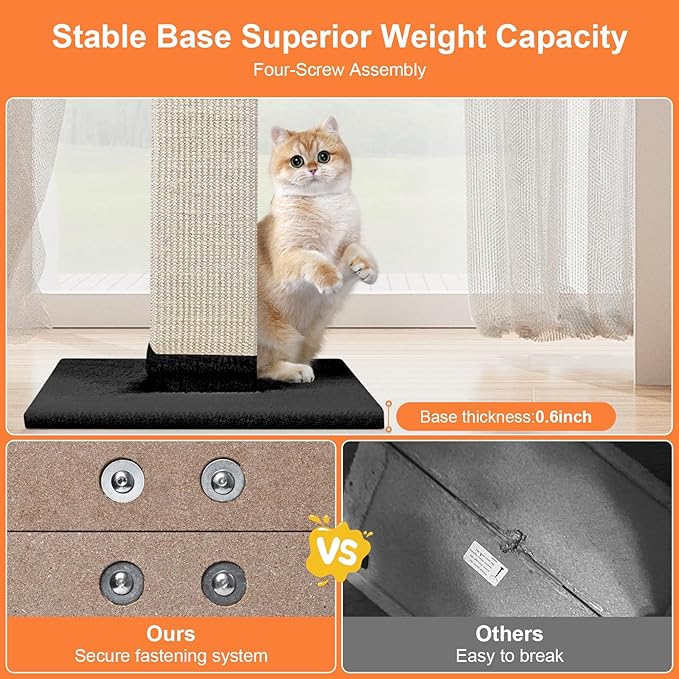 Cat Scratching Post 33 Inch Nature Sisal Cat Scratch Post for Indoor Cats, Large Cat Scratcher Protect Your Furniture, Black - PAWPICO