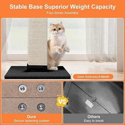 Cat Scratching Post 33 Inch Nature Sisal Cat Scratch Post for Indoor Cats, Large Cat Scratcher Protect Your Furniture, Black - PAWPICO