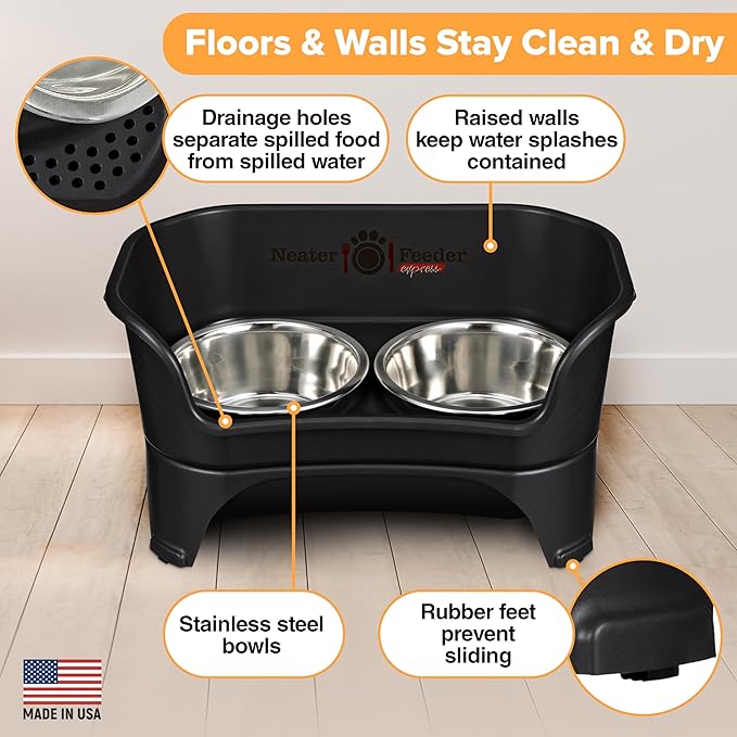 Neater Feeder - Express Model - Mess-Proof Dog Bowls (Medium/Large, Midnight Black) – Made in USA – Elevated, No Spill, Non-Tip, Non-Slip, Raised Stainless Steel Food & Water Pet Bowls - PAWPICO
