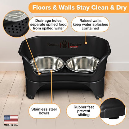 Neater Feeder - Express Model - Mess-Proof Dog Bowls (Medium/Large, Midnight Black) – Made in USA – Elevated, No Spill, Non-Tip, Non-Slip, Raised Stainless Steel Food & Water Pet Bowls - PAWPICO