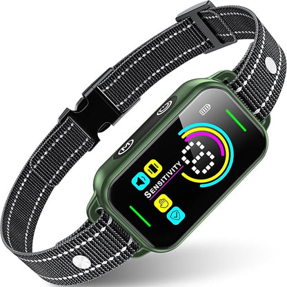 Dog Bark Collar, DINJOO Bark Collar for Large Medium Small Dogs,Smart Bark Collar,Rechargeable Anti Barking Training Collar with 8 Adjustable Sensitivity,Bark Collar with Beep（Dark Green） DINJOO