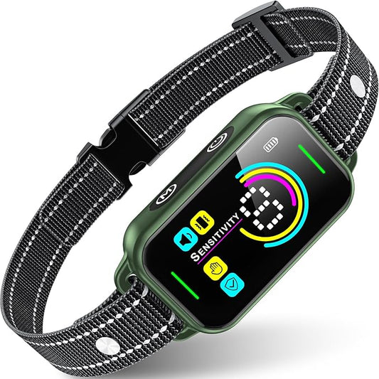 Dog Bark Collar, DINJOO Bark Collar for Large Medium Small Dogs,Smart Bark Collar,Rechargeable Anti Barking Training Collar with 8 Adjustable Sensitivity,Bark Collar with Beep（Dark Green） DINJOO