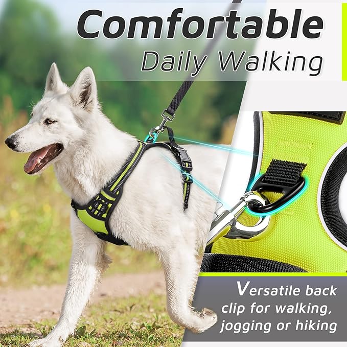 Eagloo Dog Harness for Large Dogs, No Pull Service Vest with Reflective Strips and Control Handle, Adjustable and Comfortable for Easy Walking, No Choke Pet Harness with 2 Metal Rings, Green, L GoExplorewithEagloo