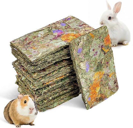 Fhiny 12 PCS Rabbit Timothy Hay Chips Toys, Natural Bunny Molar Treats with Herbal Flowers Rabbit Chew Toys for Teeth Small Animal Snacks for Rats Chinchillas Guinea Pigs Hamsters Fhiny