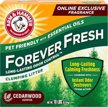 Arm & Hammer Forever Fresh Clumping Cat Litter Cedarwood, MultiCat 18lb, Pet Friendly with Essential Oils, (Pack of 1) - PAWPICO