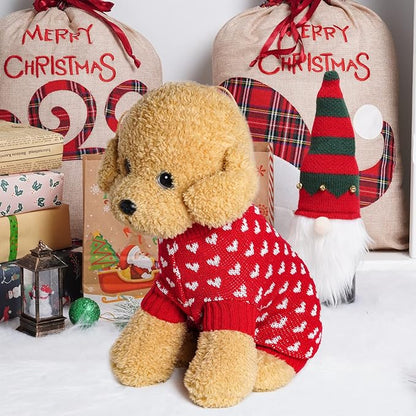 Dxhycc Dog Knitted Sweater Dog Heart Sweater Puppy Sweater Warm Soft Pet Holiday Clothes for Small Cats and Dogs (Red, S) - PAWPICO