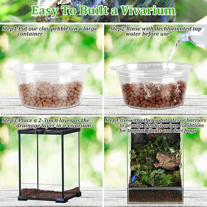 Riare 10LBS Expanded Clay Balls Terrarium Substrate for Reptiles - 100% Organic Lightweight Clay Pebbles Substrate Frogs False Bottom Substrate, Bioactive Terrarium Substrate for Drainage and Moisture Riare