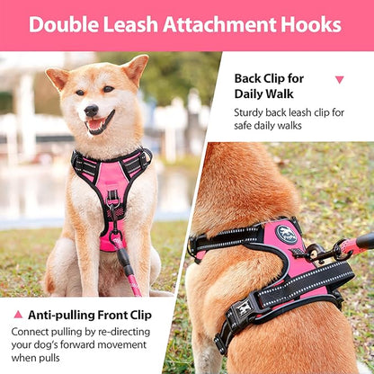 PoyPet No Pull Dog Harness, No Choke Front Lead Dog Reflective Harness, Adjustable Soft Padded Pet Vest with Easy Control Handle for Small to Large Dogs(Pink,S) PoyPet