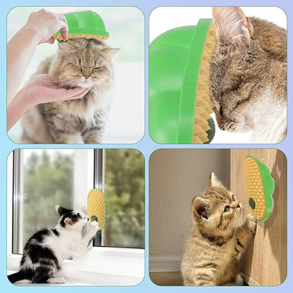 SEVENKA 2 Cat Toys Self-Grooming Cat Brush with 3 Catnip Balls & 3 Gall Fruit, Kitty Kitten Scratcher Self Groomer Catnip Toys for Indoor Cats, Chew Toys Wall Corner Brushes Edible Wall Treats, Yellow - PAWPICO