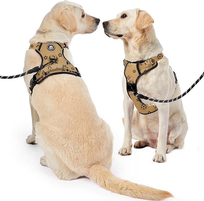 NESTROAD No Pull Dog Harness,Adjustable Oxford Dog Vest Harness with Leash,Reflective No-Choke Pet Harness with Easy Control Soft Handle for Large Dogs(X-Large,Light Brown) NESTROAD