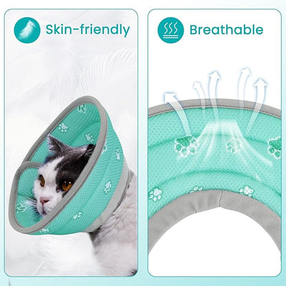Cat Cone Collar Soft, Cat Recovery Collar Stop Licking After Surgery, Kitten Elizabethan Collar, Adjustable, Lightweight, Comfortable - Green, S IDOGCHEW