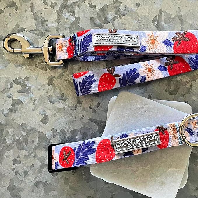 Lucky Love Dog Collar Combo Set, Strawberry Cute Girl Dog Collar and Leash Set, Dog Collar and Leash Set for Large Dogs, Part of Purchase Donated to Rescue (Large, Sweet Berry, Combo) LuckyLoveDog