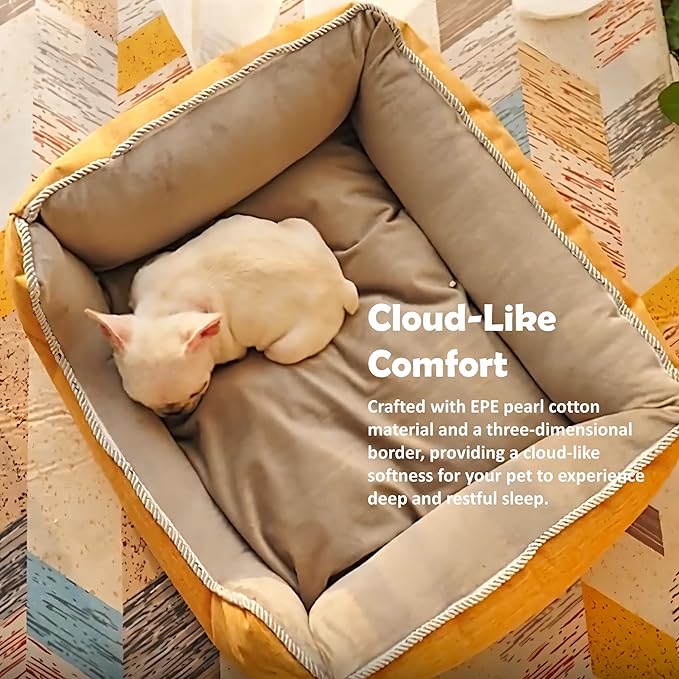 Dog Bed with Sides for Small/Medium Dogs, Soft & Fluffy, All Seasons, Fully Removable & Washable Dog Bed, Luxury, Stylish, Cozy, Comfy, Warm (Yellow, Medium) - PAWPICO