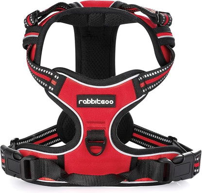 rabbitgoo Dog Harness No Pull with 2 Leash Clips, Adjustable Soft Padded, Reflective Oxford No Choke Pet Vest with Easy Control Handle for Large Dogs, Red, XL rabbitgoo