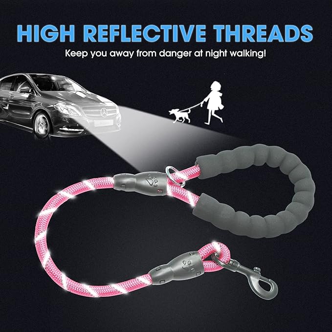 BAAPET 2/4/5/6 FT Dog Leash with Comfortable Padded Handle and Highly Reflective Threads for Small Medium and Large Dogs (2FT-1/2'', Pink) BAAPET