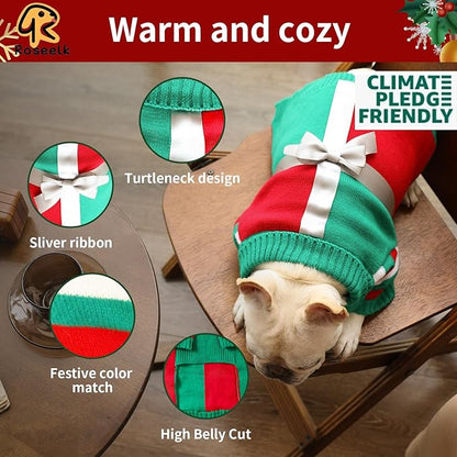 Dog Christmas Sweater for X-Small Size Dog - Puppy Gift Medium Warm Santa Clothes in Winter, Turtleneck Pullover Design for Boy Girl Pet, Doggies, Cat, Kitten Weiner Bulldog Beagles(XS, Xmas) - PAWPICO