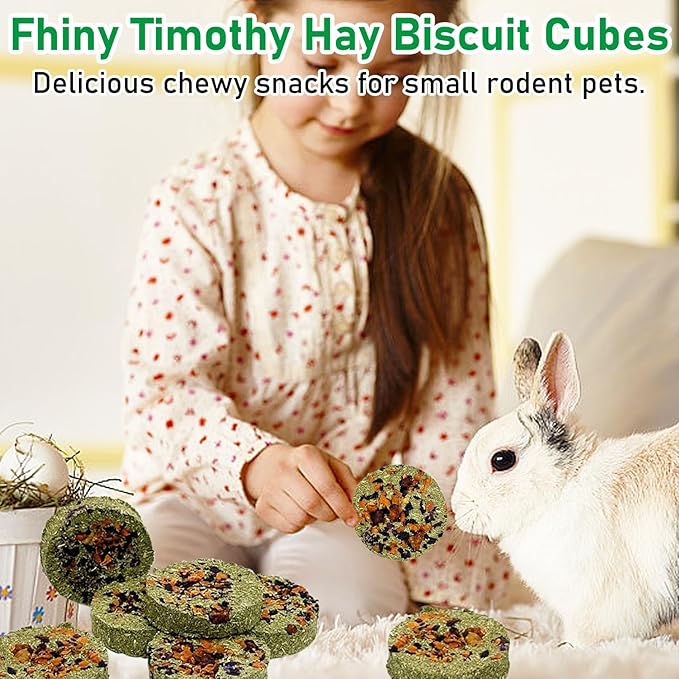 Fhiny 24 PCS Rabbit Chew Toys, Natural Timothy Hay Carrot Pumpkin Purple Potato Biscuit Cubes Bunny Chew Treats for Teeth Care Small Animals Molar Snacks for Hamster Guinea Pig Chinchilla Rat Fhiny