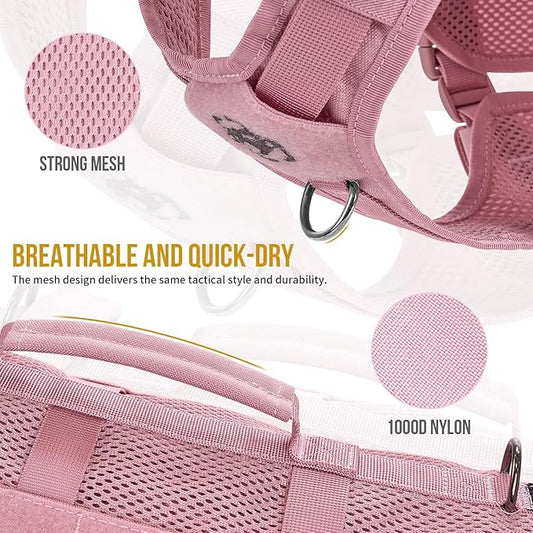 OneTigris Tactical Dog Harness for Small Dog, No Pull Small Dog Vest Harness with Handles Breathable Military Dog Molle Vests, Harness for Walking Hiking Training (Pink, Small) OneTigris