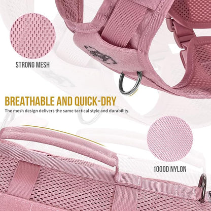 OneTigris Tactical Dog Harness for Small Dog, No Pull Vest with Handles, Breathable Military Dog Molle Vests, Harness for Walking Hiking Training (Pink, X-Large) OneTigris