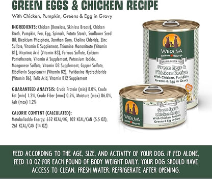Weruva Classic Dog Food, Green Eggs & Chicken with Chicken Breast & Pumpkin in Gravy, 14oz Can (Pack of 12) - PAWPICO