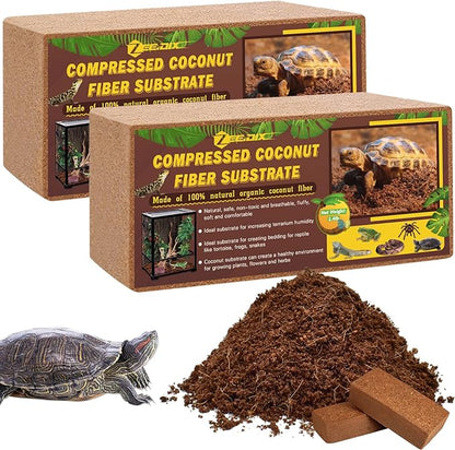 ZeeDix 2Pcs Compressed Coconut Fiber Substrate, 100% Organic Coco Coir Fiber Brick Substrate Fluffy Bearded Dragon Tortoise Snake Terrarium Substrate Loose Natural Husk Terrarium Bedding for Reptiles ZeeDix