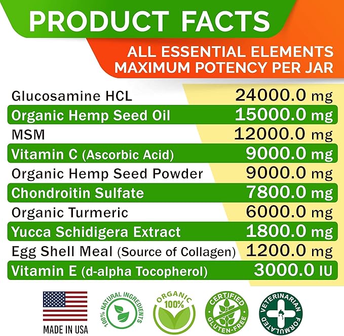 Hemp Chews for Dogs - Glucosamine Chondroitin for Dogs Joint Pain Relief with Hemp Oil, Hip & Joint Supplement Dogs, MSM Turmeric for Dogs Mobility, Dog Joint Supplement, Hemp Dog Treats Joints Health STRELLALAB