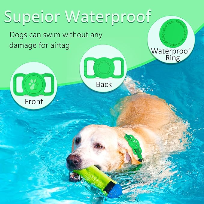 SANKALA Airtag Dog Collar Holder, [1 Pack] Waterproof Dog Airtag Holder, Silicone Full Body Covered Anti-Lost Protective Apple Air Tag Holder for Pet Collar - Fits All Width Collars, Green SANKALA