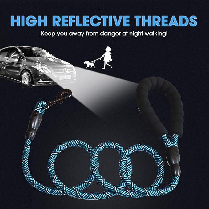 BAAPET 2/4/5/6 FT Dog Leash with Comfortable Padded Handle and Highly Reflective Threads for Small Medium and Large Dogs (5FT-1/2'', Black Blue) - PAWPICO