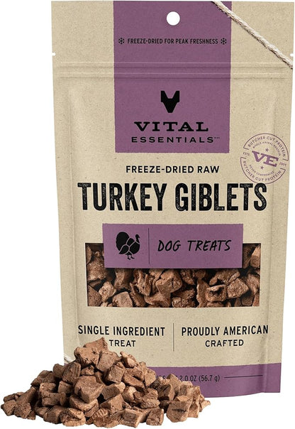 Vital Essentials Freeze Dried Raw Single Ingredient Dog Treats, Turkey Giblets, 2 oz - PAWPICO