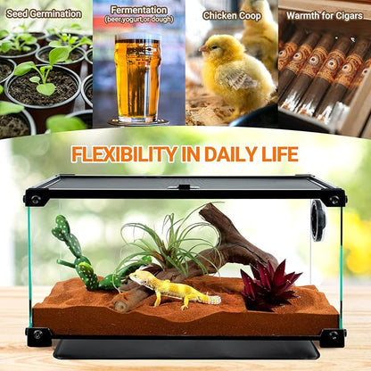 REPTI ZOO 8" X 12" Reptile Heat Pad 24W Fast Heating Pad with Adjustable Thermostat Reptile Heat Mat for Turtles/Hermit Crabs/Bearded Dragons/Leopard Geckos/Snakes/Lizards, and Seed Germination REPTIZOO